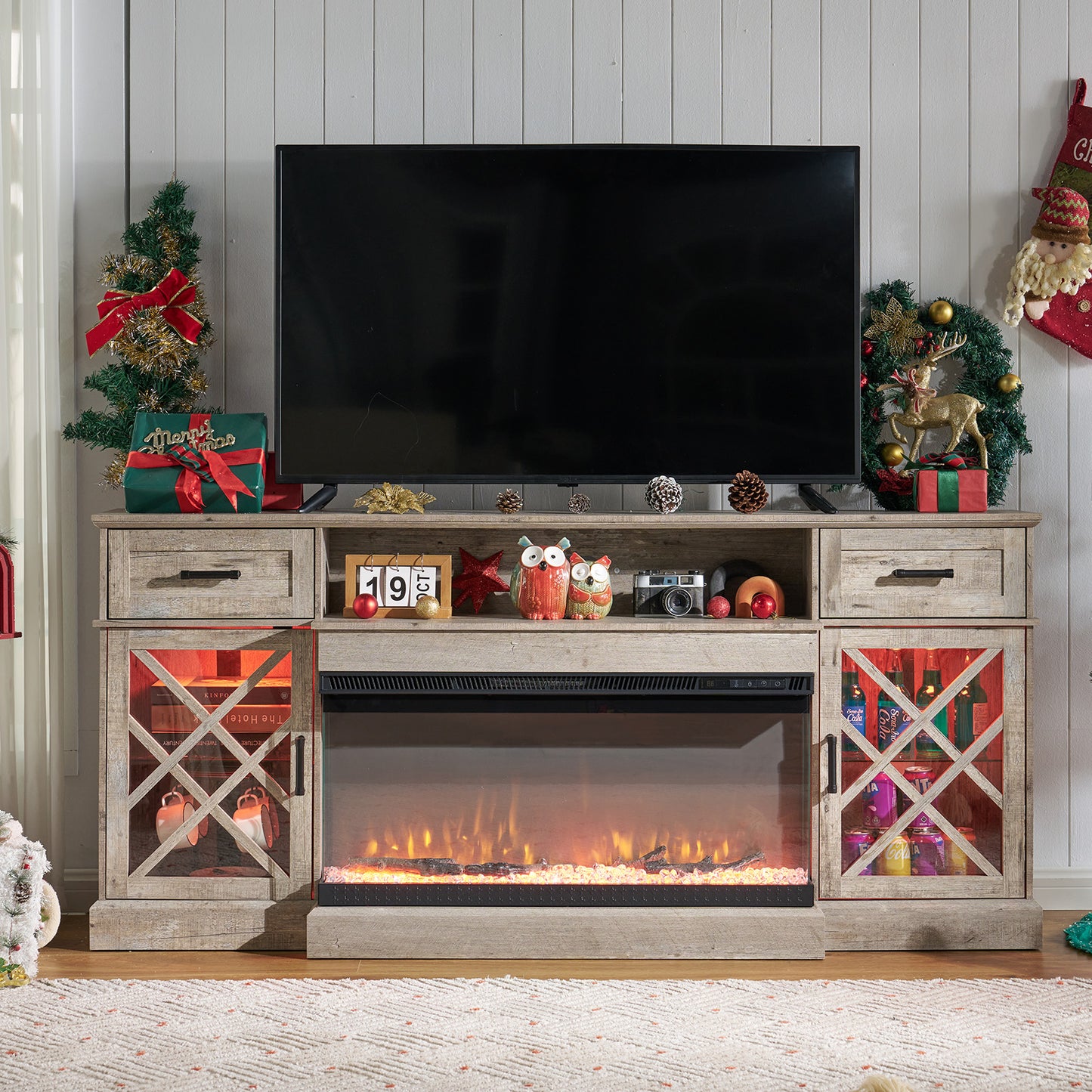 Austin 70" Fireplace TV Stand -  Light Gray