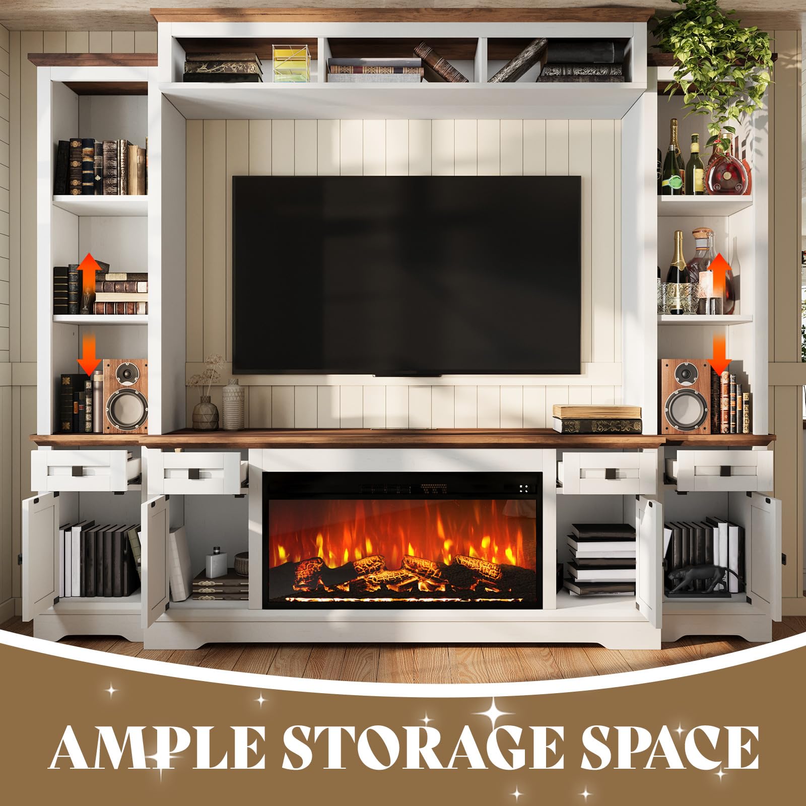 Silo Farmhouse Fireplace Entertainment Center Amerlife White