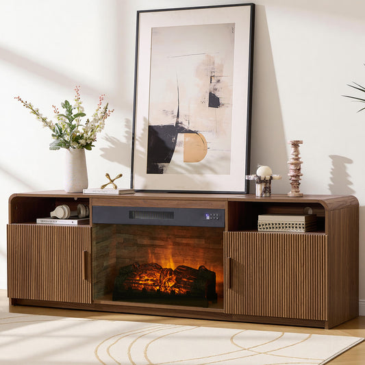 70-Inch Fluted Fireplace TV Stand Amerlife Brown