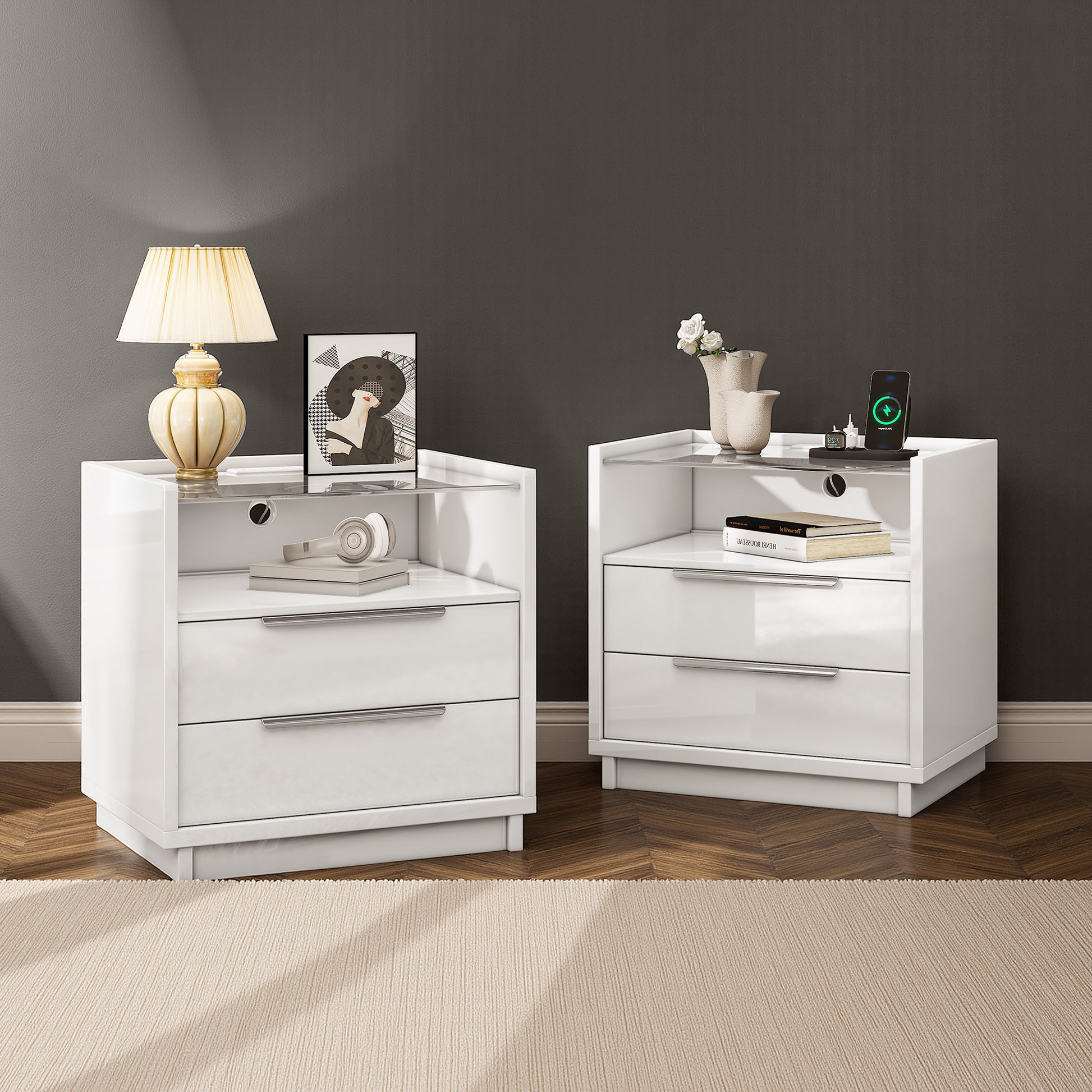 Kino Nightstands 23.6" High Gloss Amerlife Double White