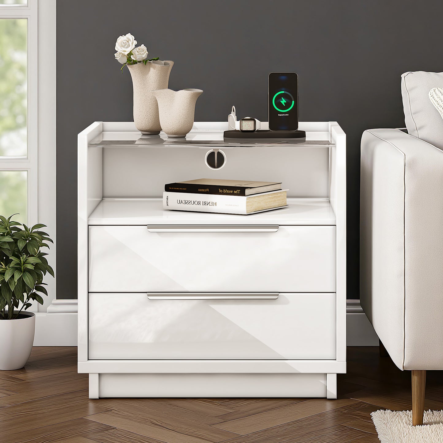 Kino Nightstands 23.6" High Gloss Amerlife Double White