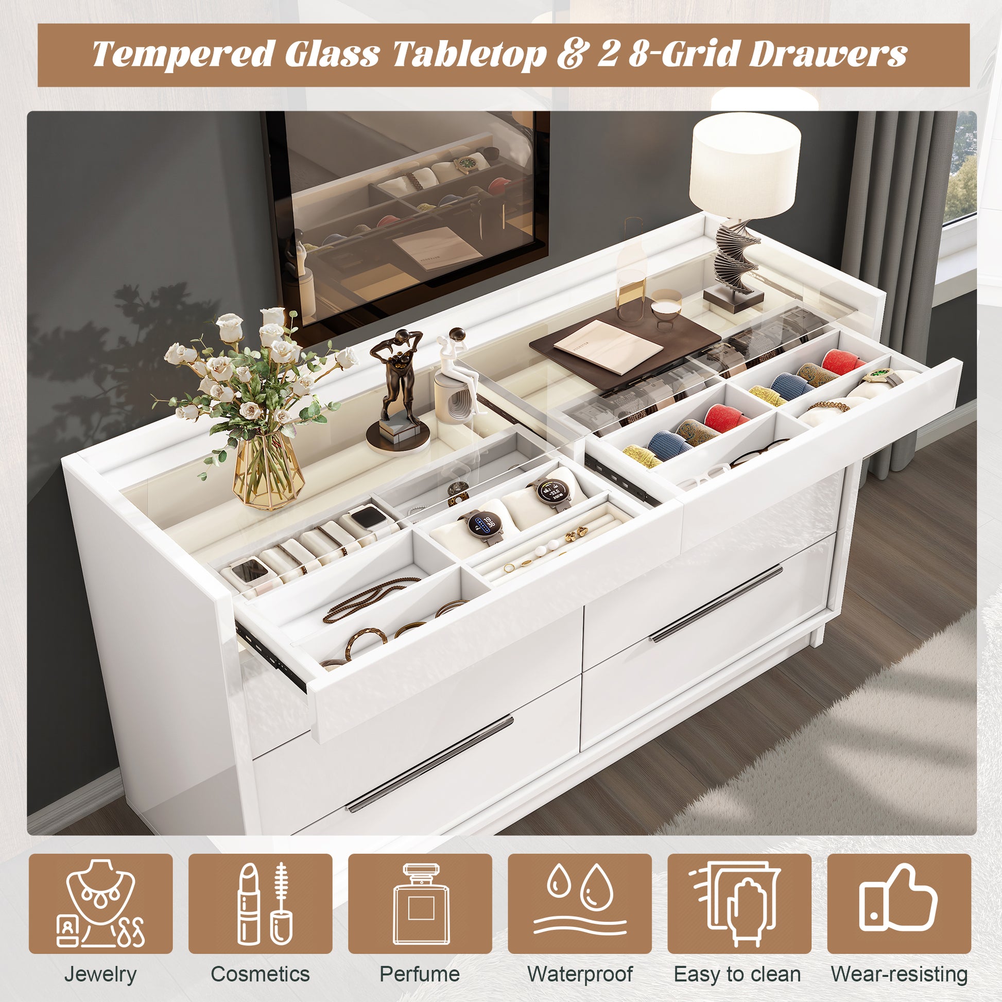 Kino 8-Drawers Dresser Amerlife White