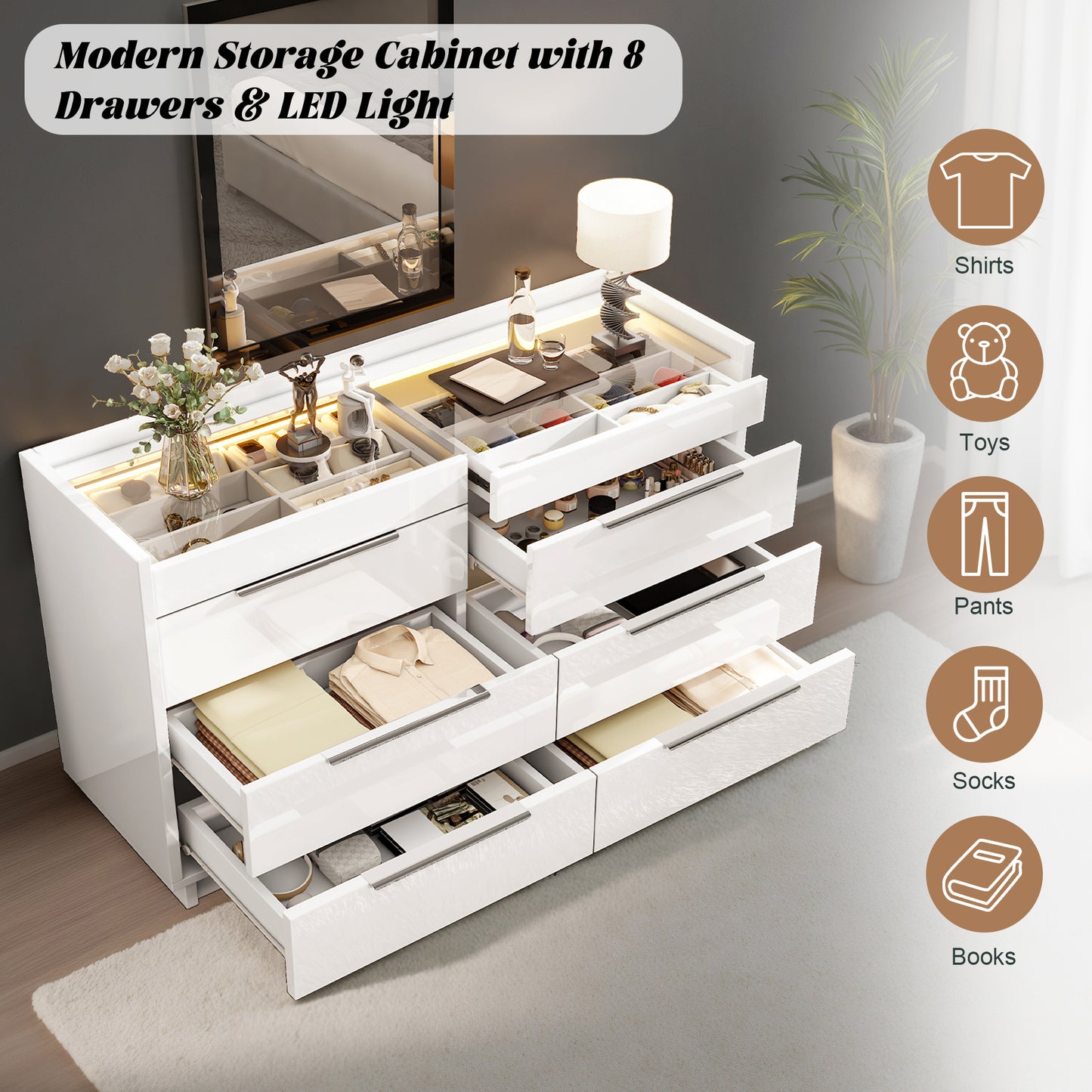 Kino 8-Drawers Dresser Amerlife White