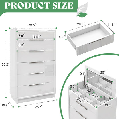 Kino 5-Drawers Dresser Amerlife White