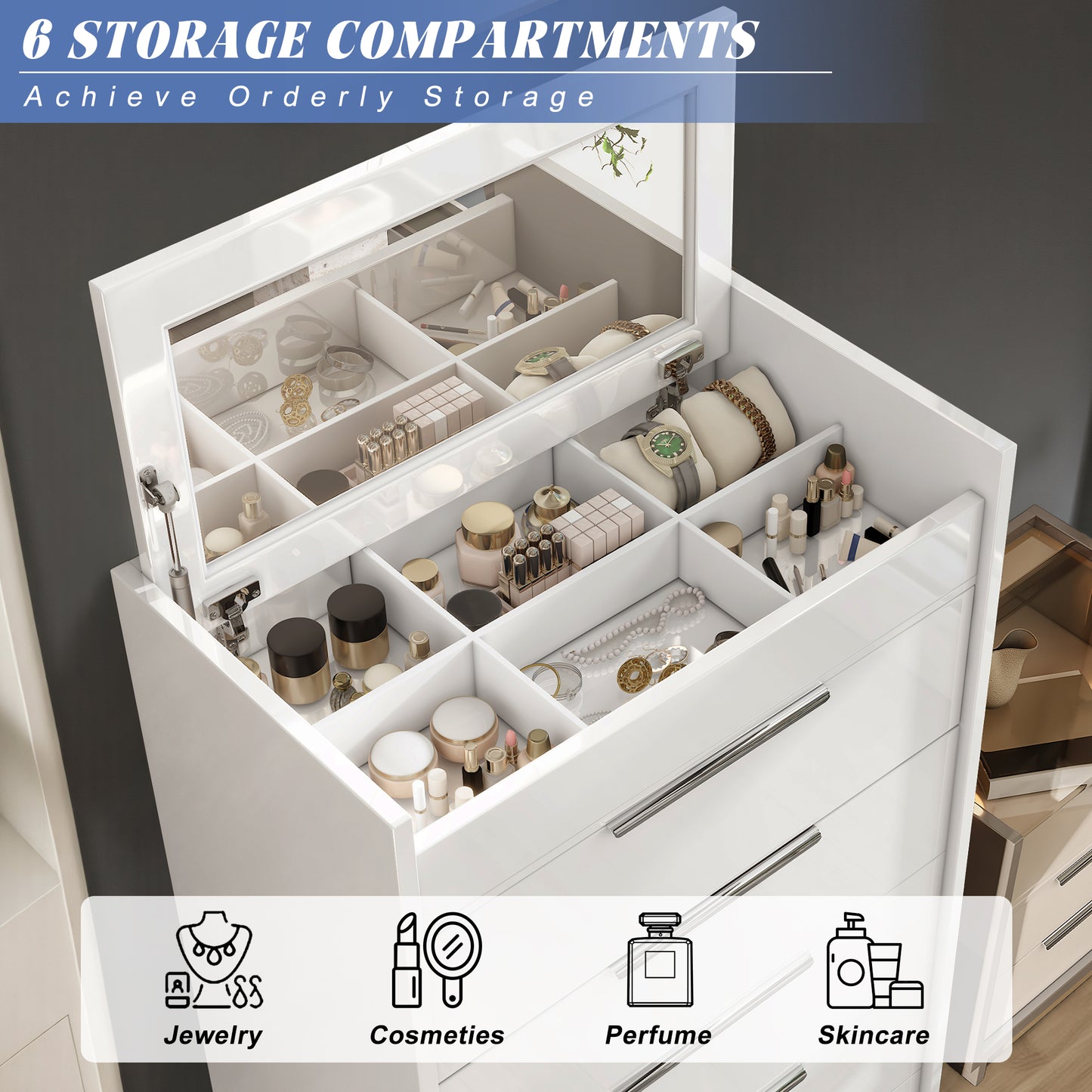 Kino 5-Drawers Dresser Amerlife White
