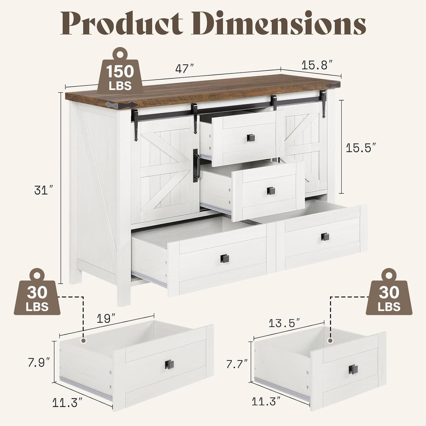 Marlowe Farmhouse Storage Set Amerlife Distressed White