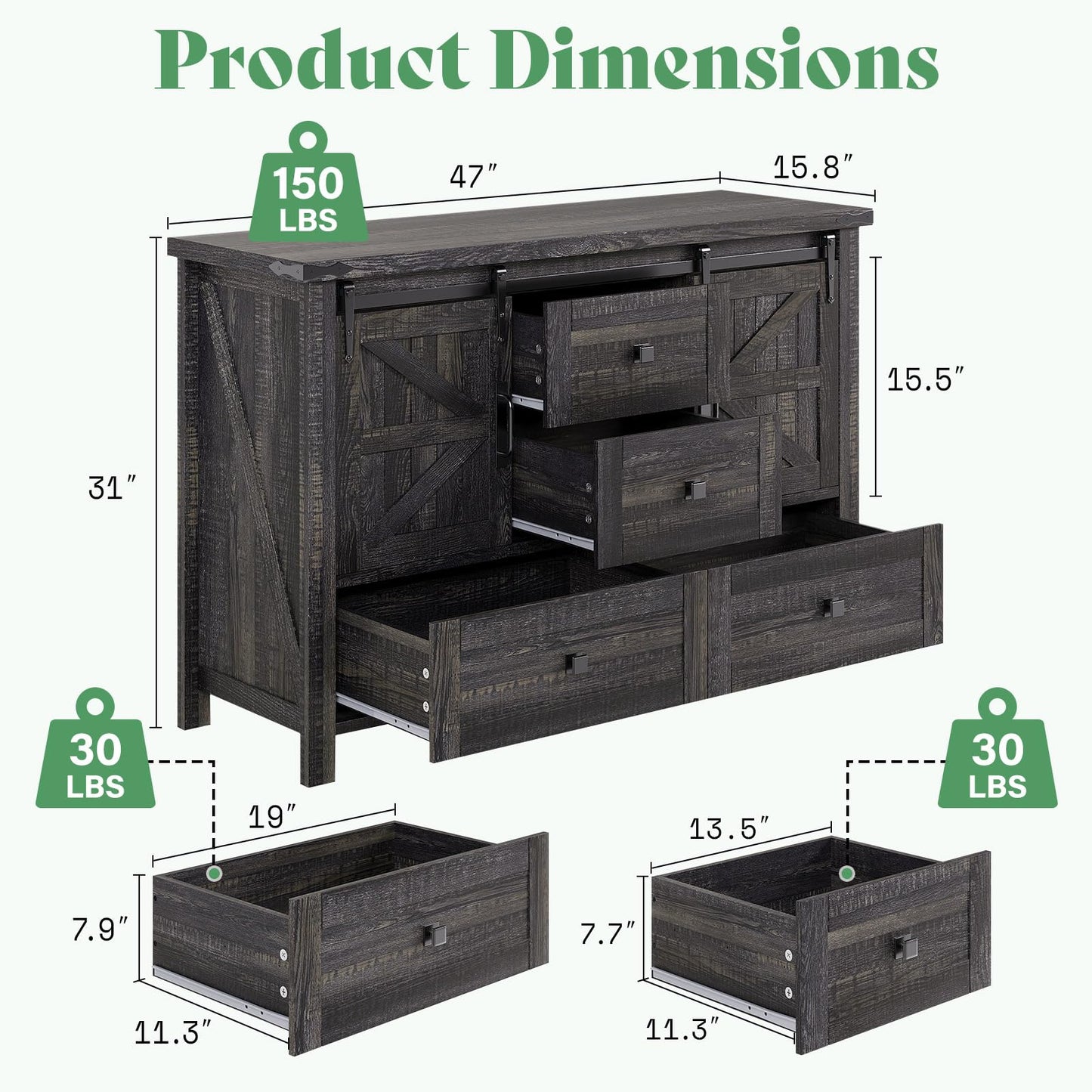 Marlowe Farmhouse Dresser Set Amerlife Black Oak