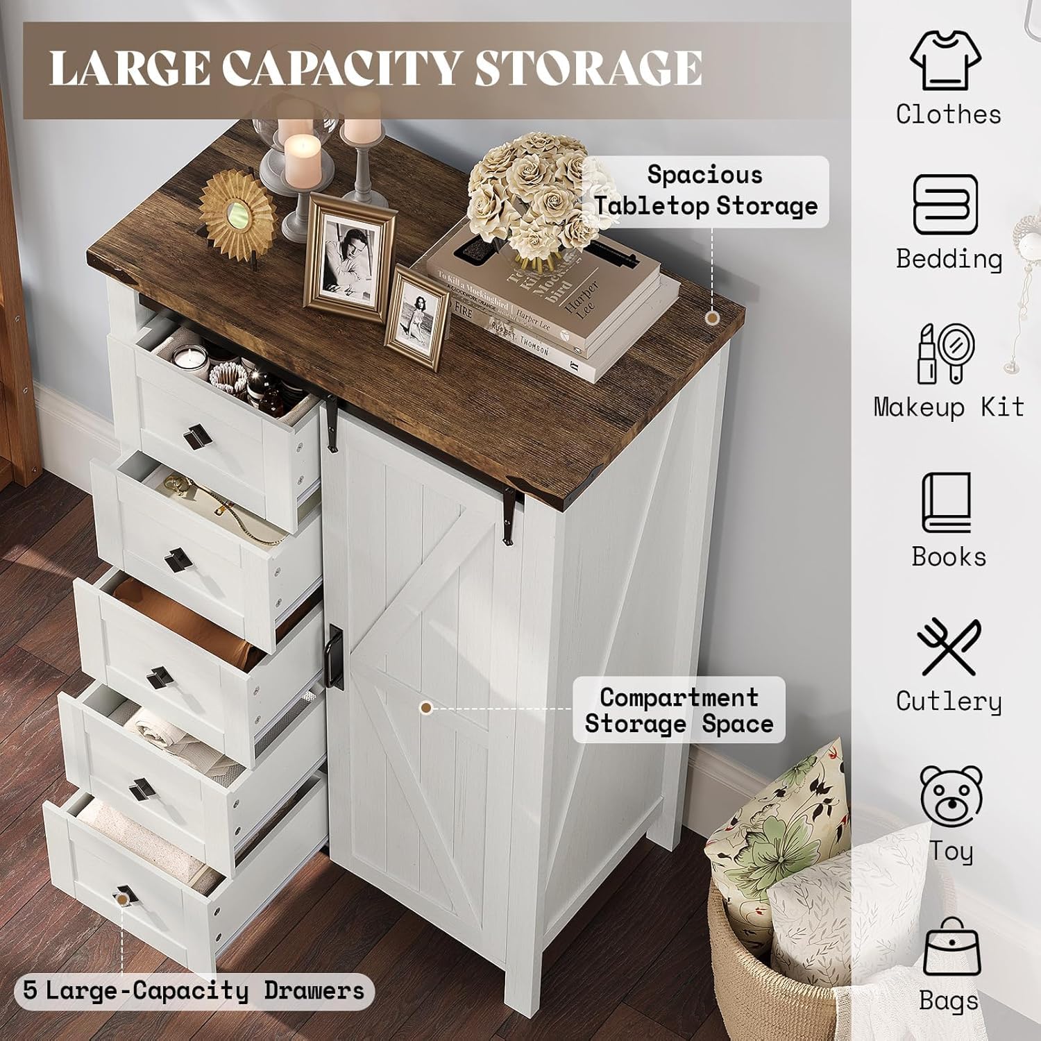 Marlowe Farmhouse Storage Set Amerlife Distressed White