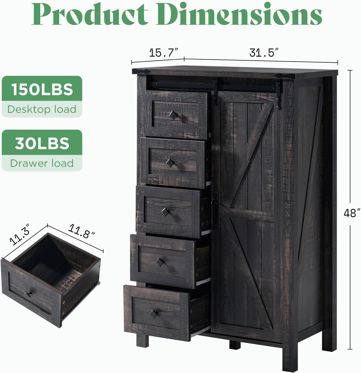 Marlowe 5-Drawer Dresser Black Oak