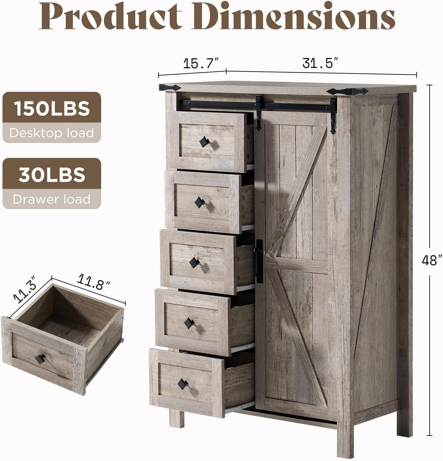 Marlowe 5-Drawer Dresser Light Rustic Oak