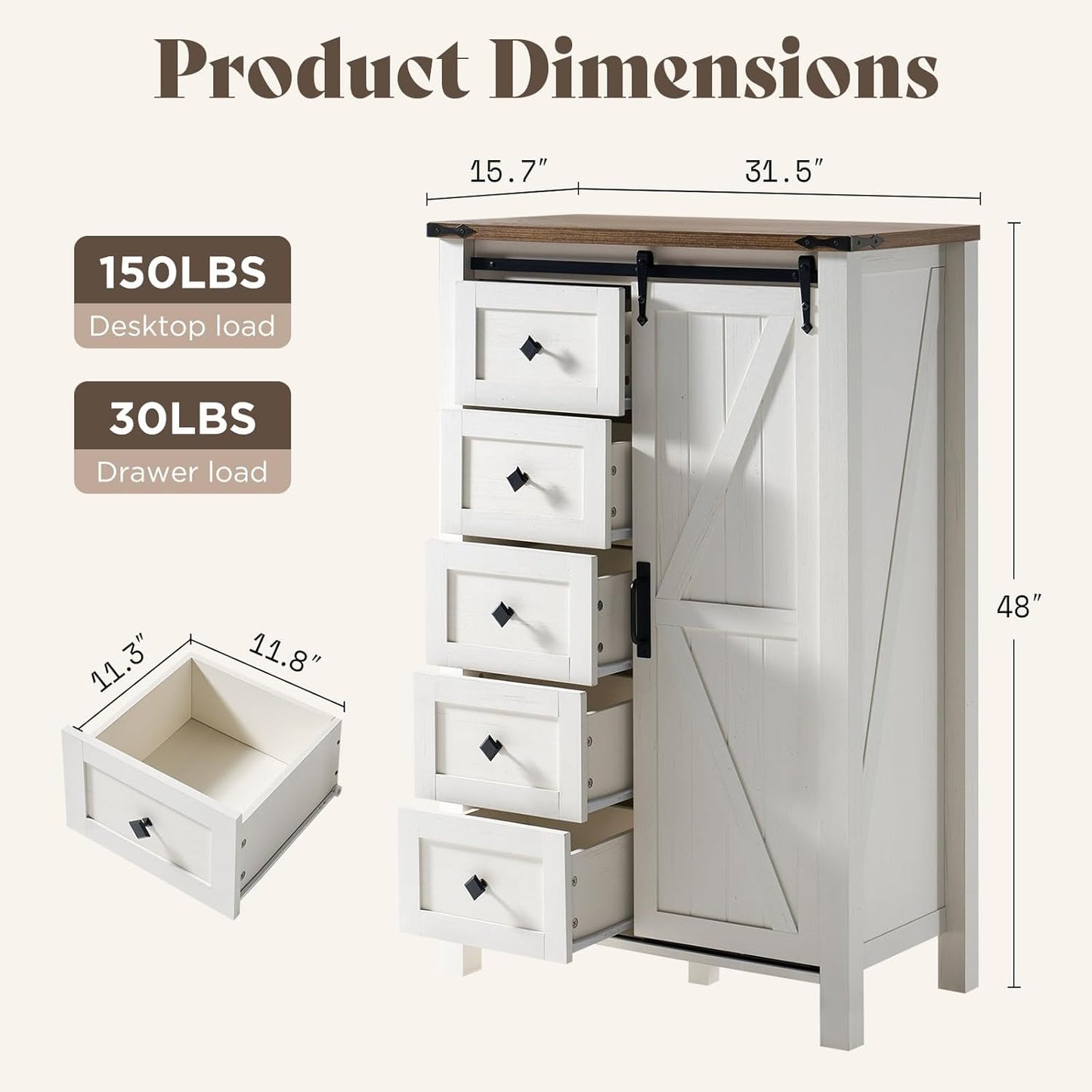 Marlowe 5-Drawer Dresser Distressed White