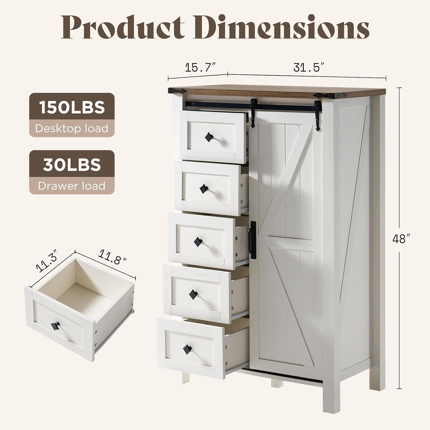 Marlowe 5-Drawer Dresser Distressed White