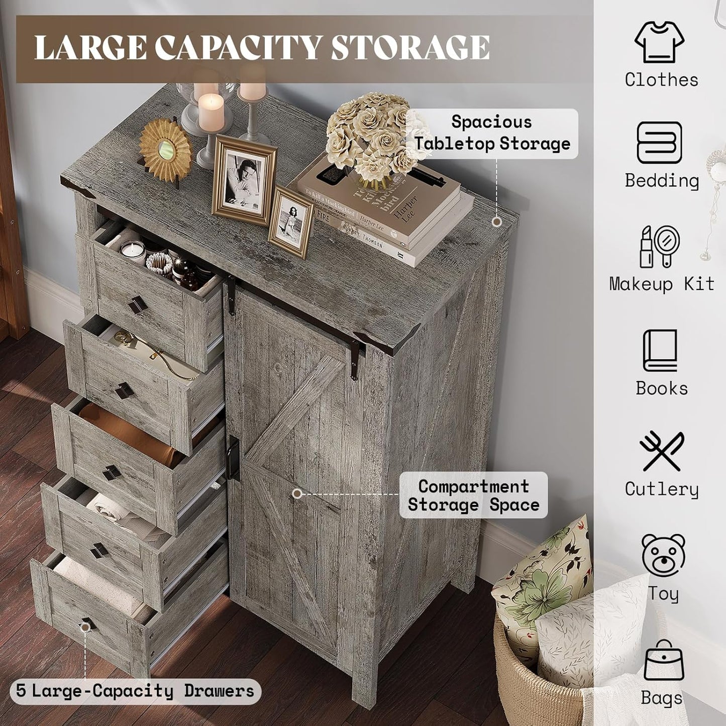 Marlowe 5-Drawer Dresser Light Rustic Oak