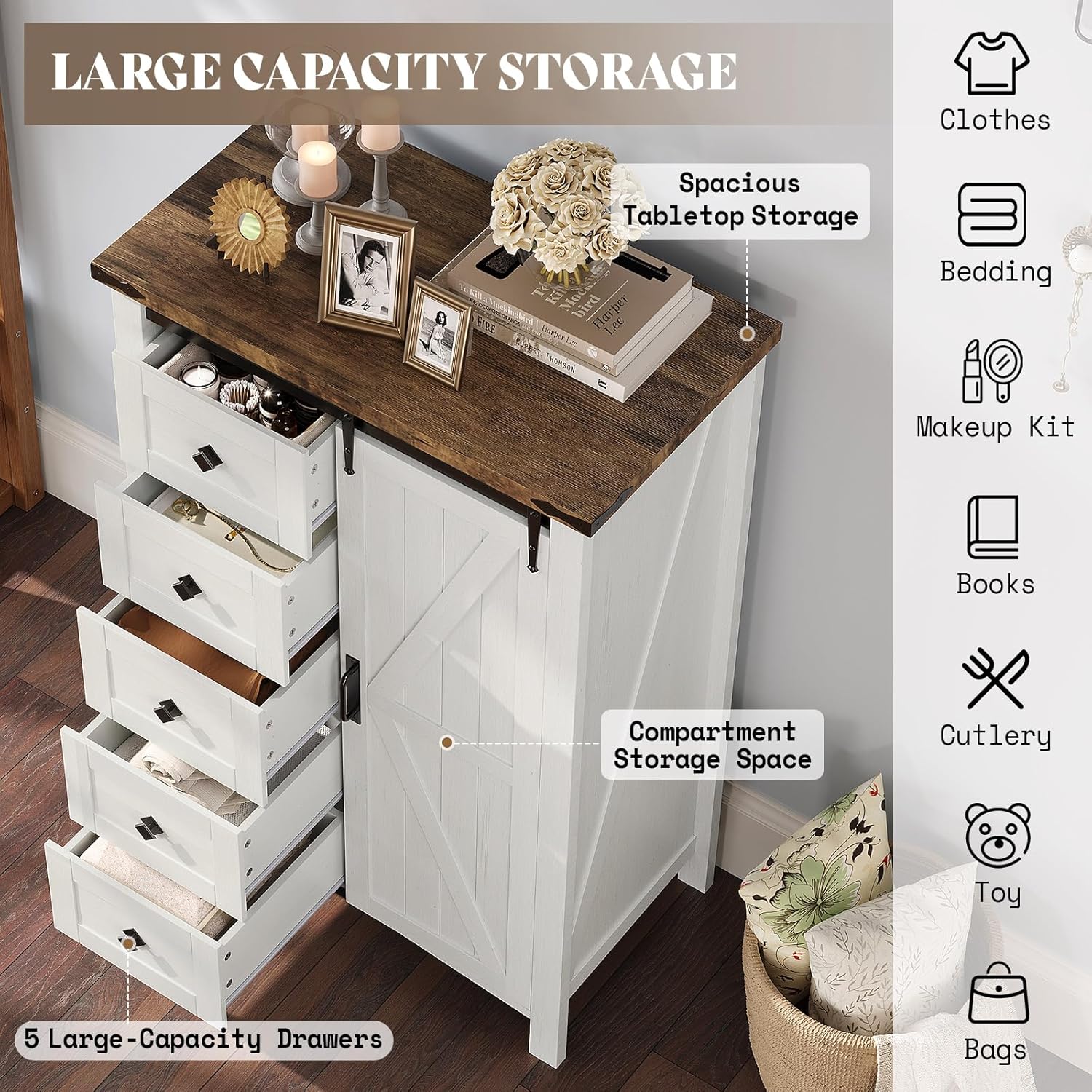 Marlowe 5-Drawer Dresser Distressed White
