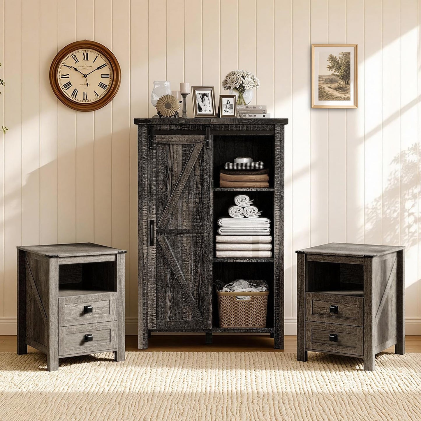 Marlowe Farmhouse Storage Set Amerlife Black Oak