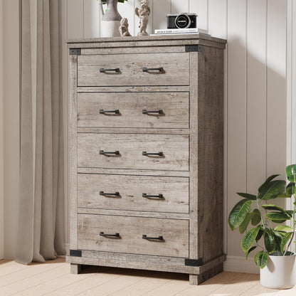 Quin 5-Drawers Dresser Light Grey