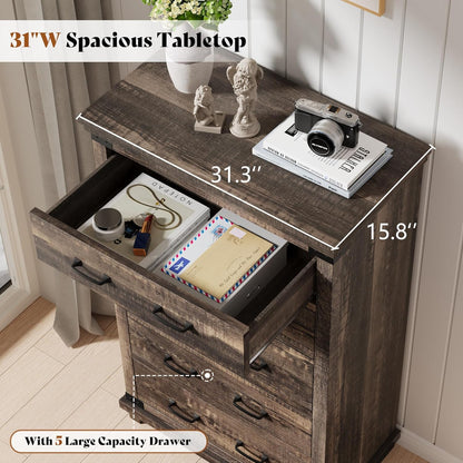 Quin 5-Drawers Dresser Black Oak