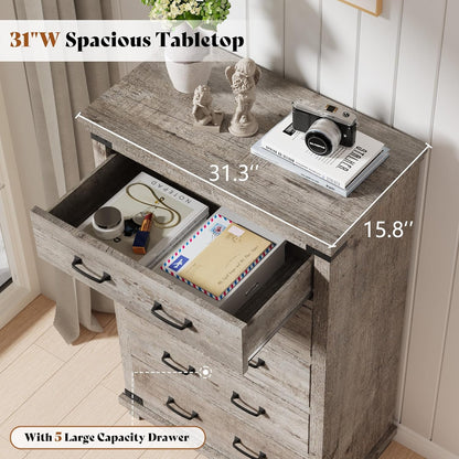 Quin 5-Drawers Dresser Light Grey