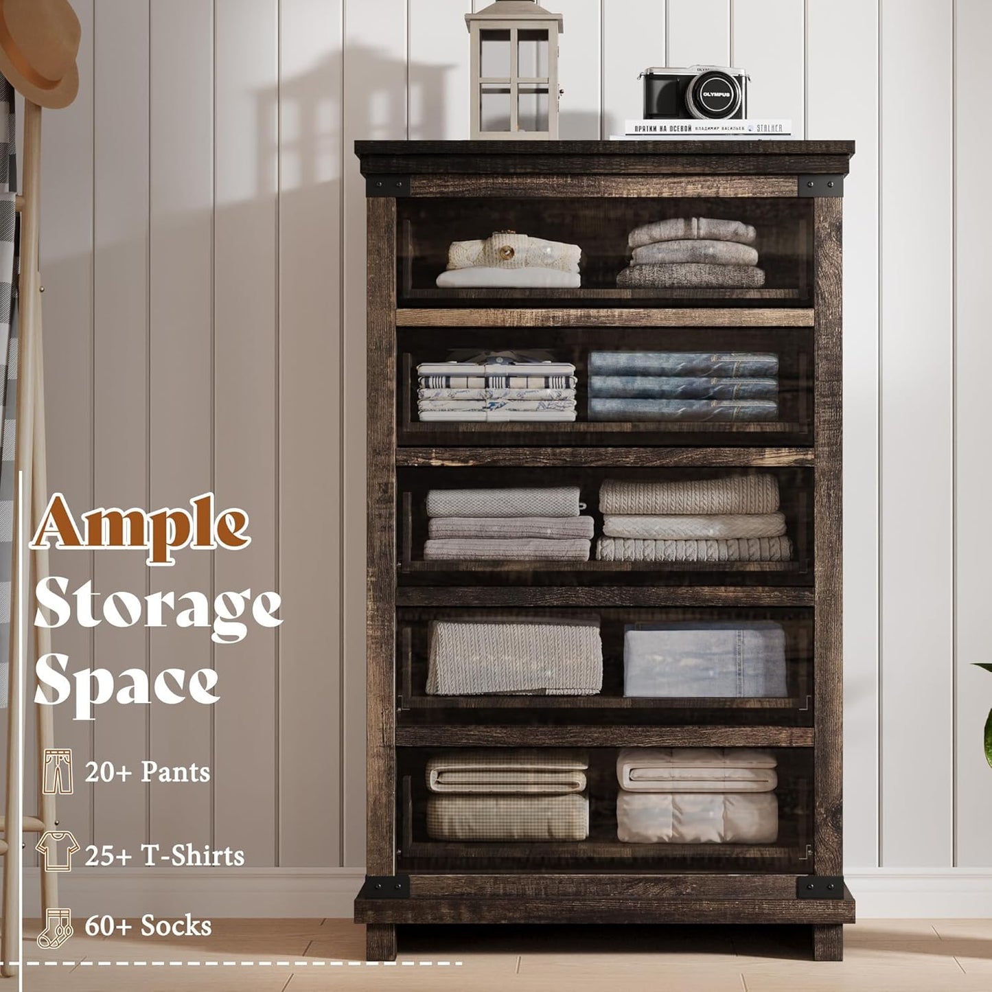 Quin 5-Drawers Dresser Black Oak