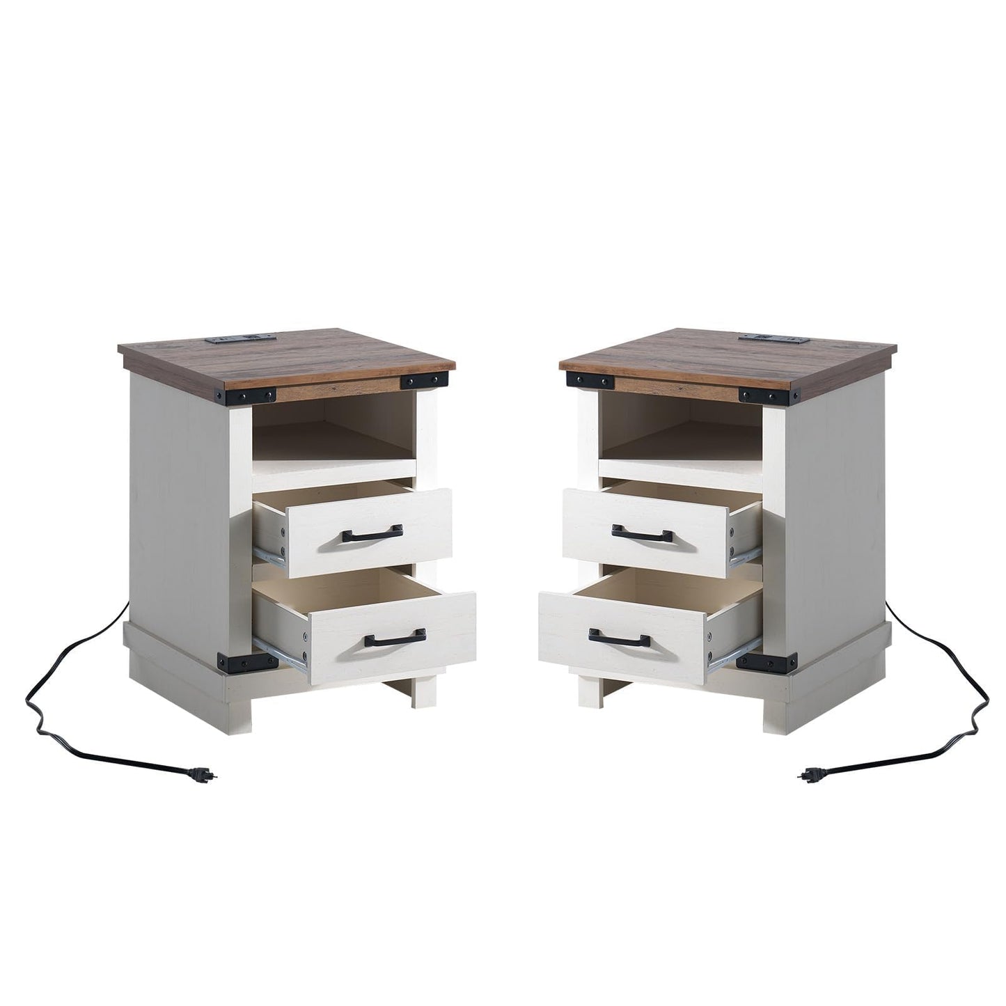 Lume Farmhouse Charging Nightstand Set Antique White