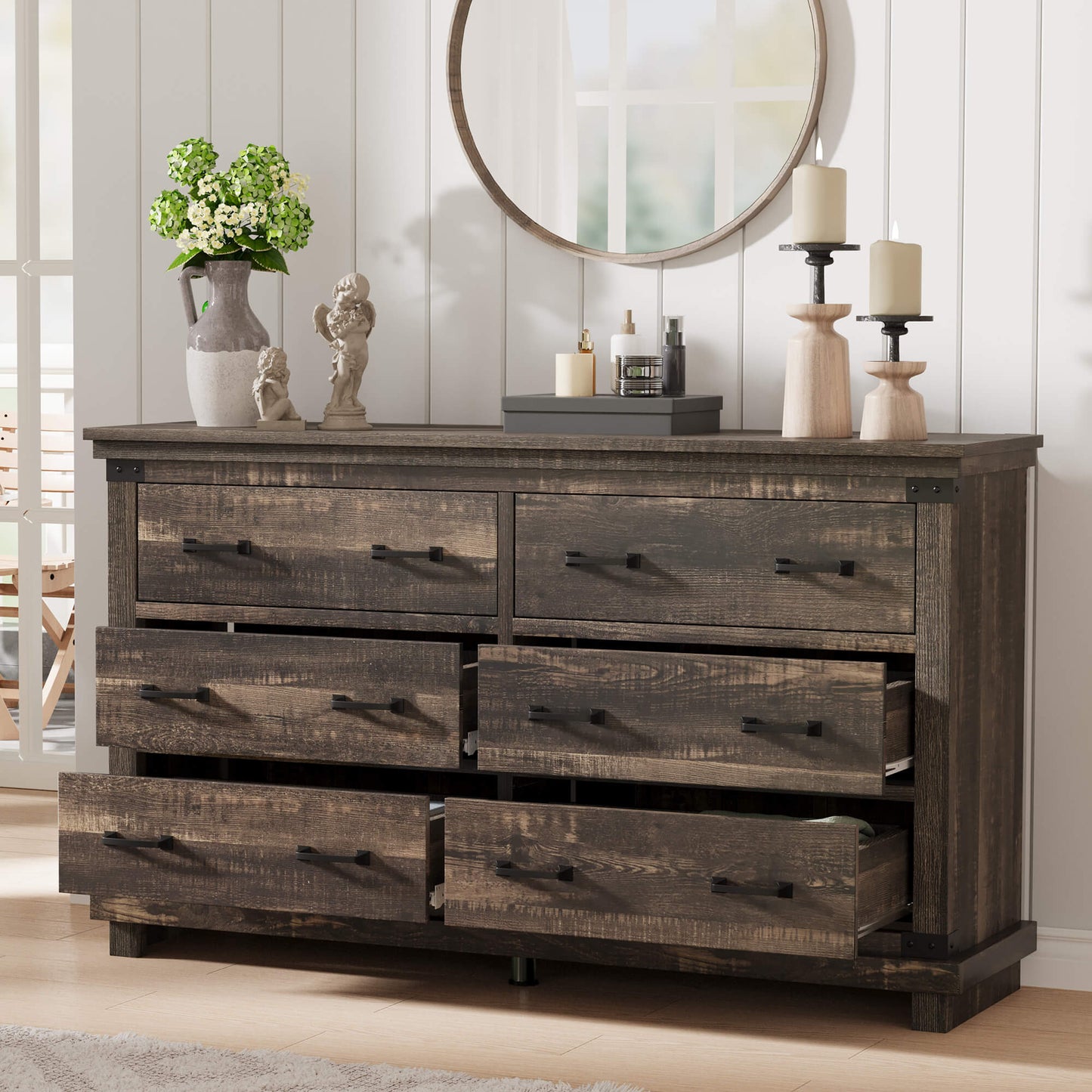 Quin 6-Drawers Dresser Black Oak