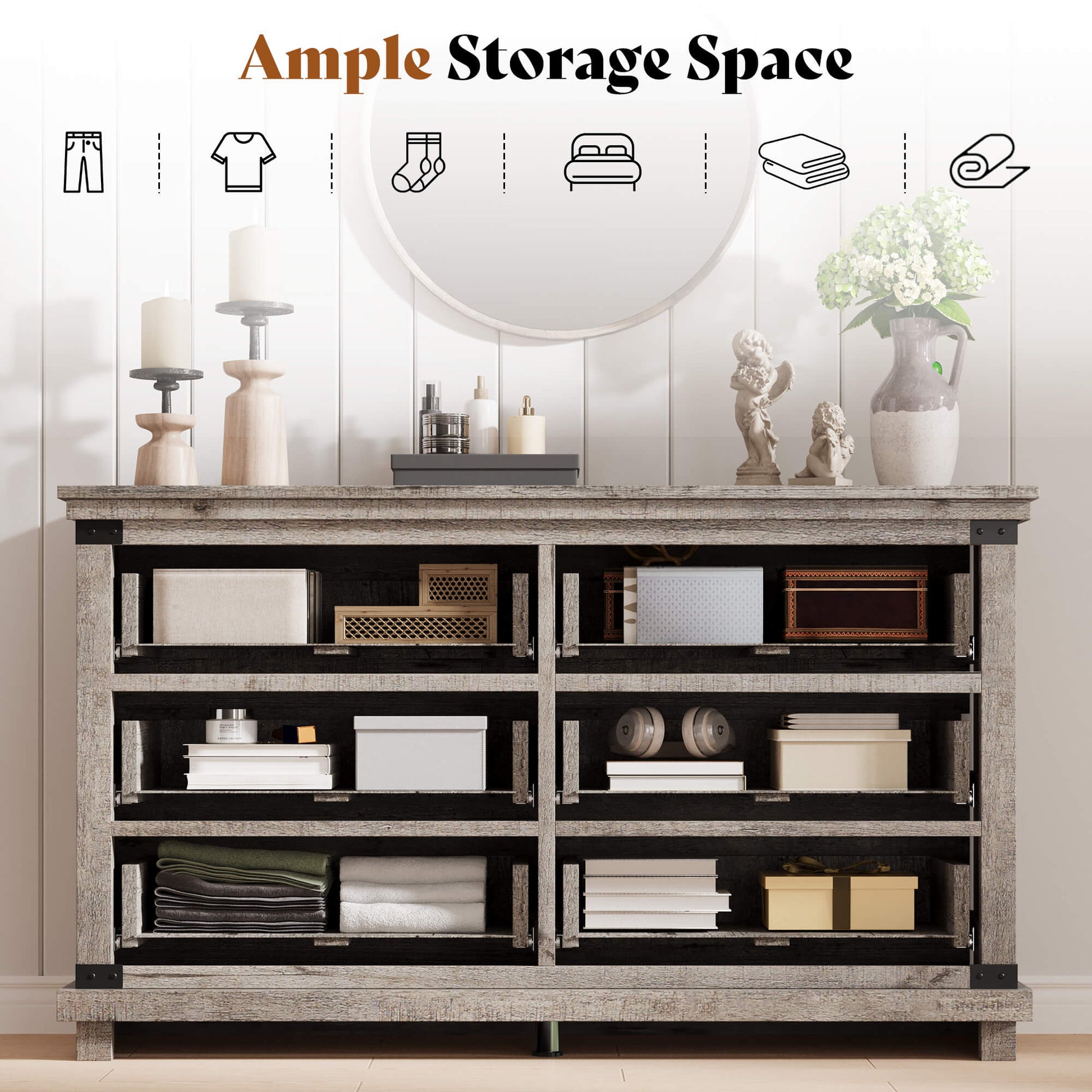 Quin 6-Drawers Dresser Light Grey