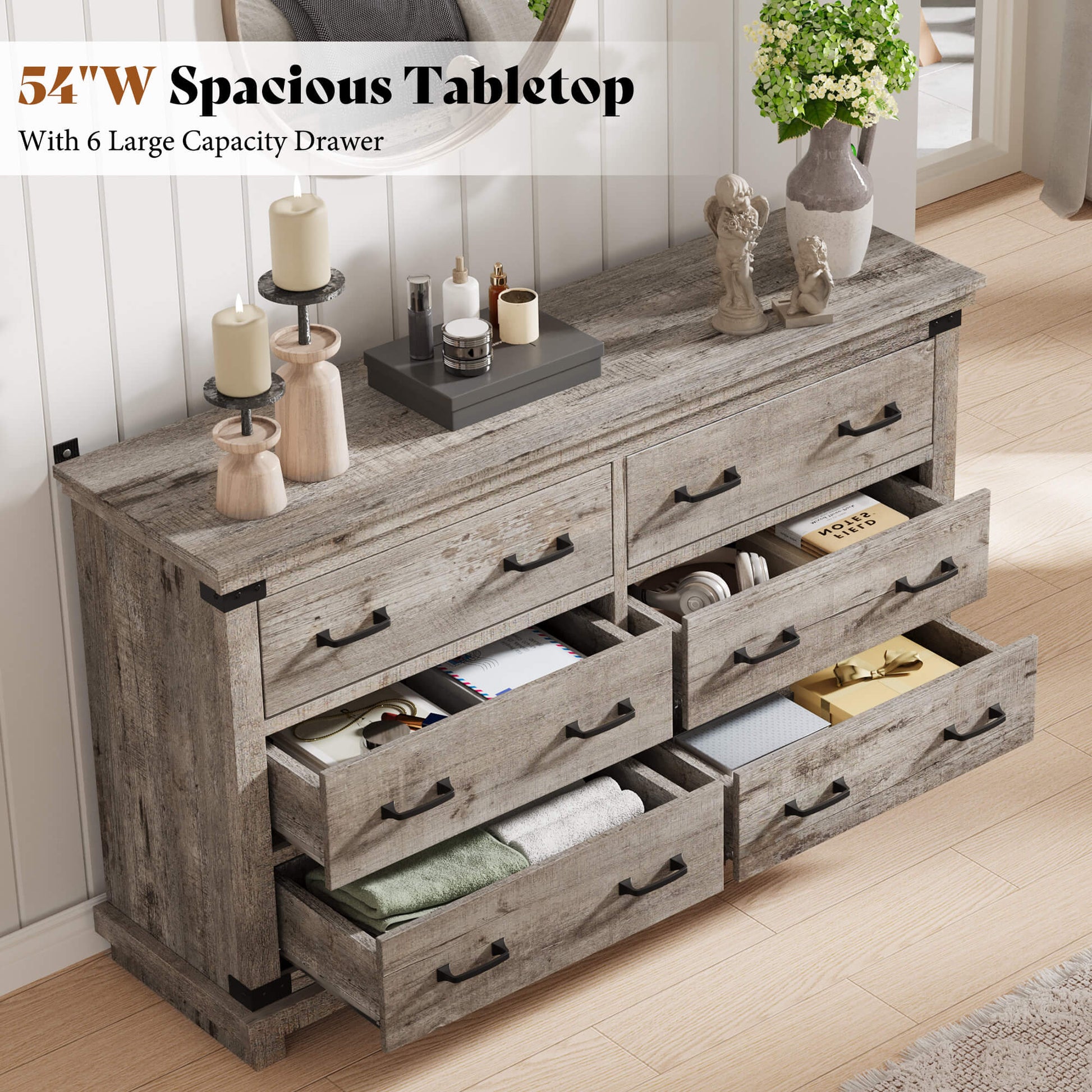 Quin 6-Drawers Dresser Light Grey