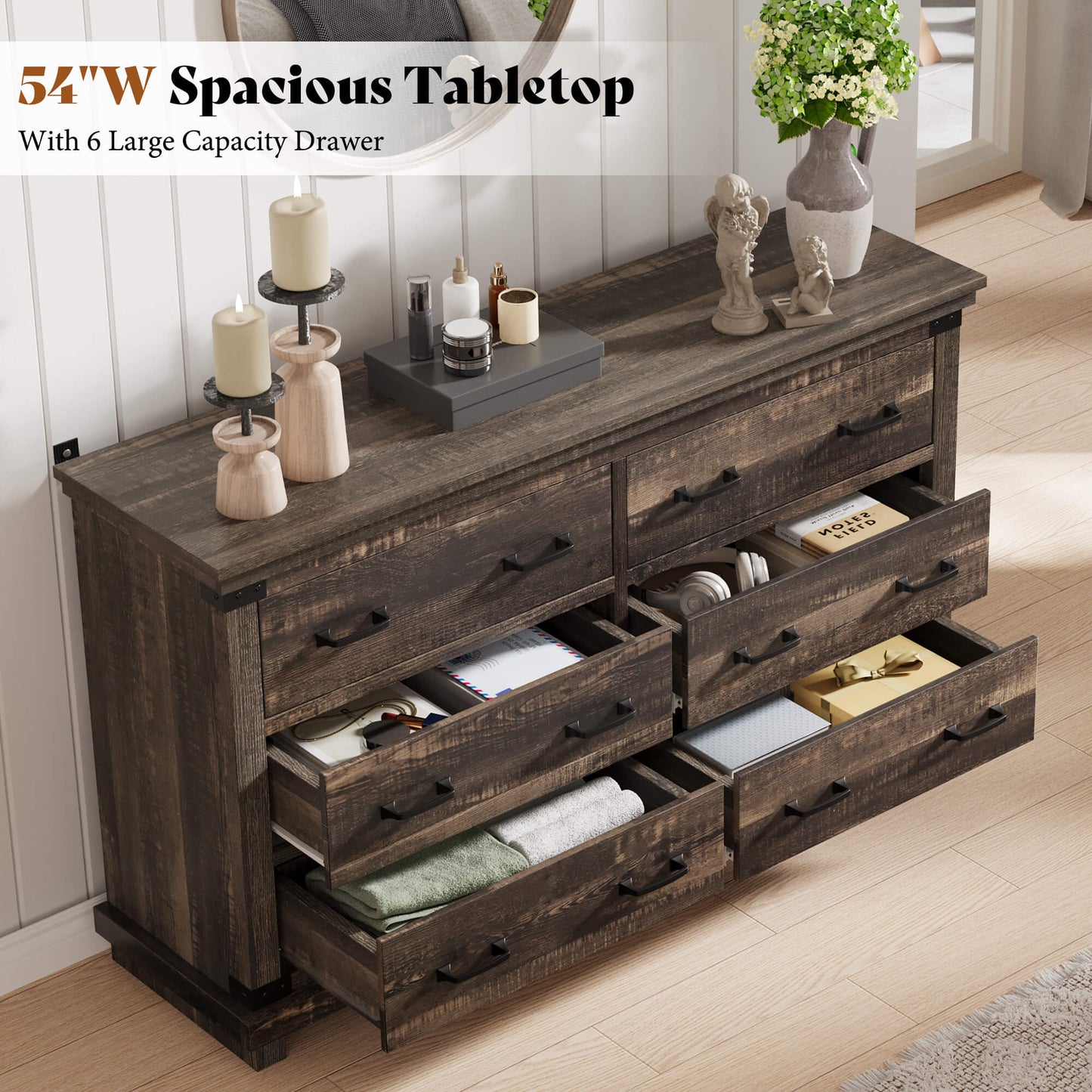 Quin 6-Drawers Dresser Black Oak