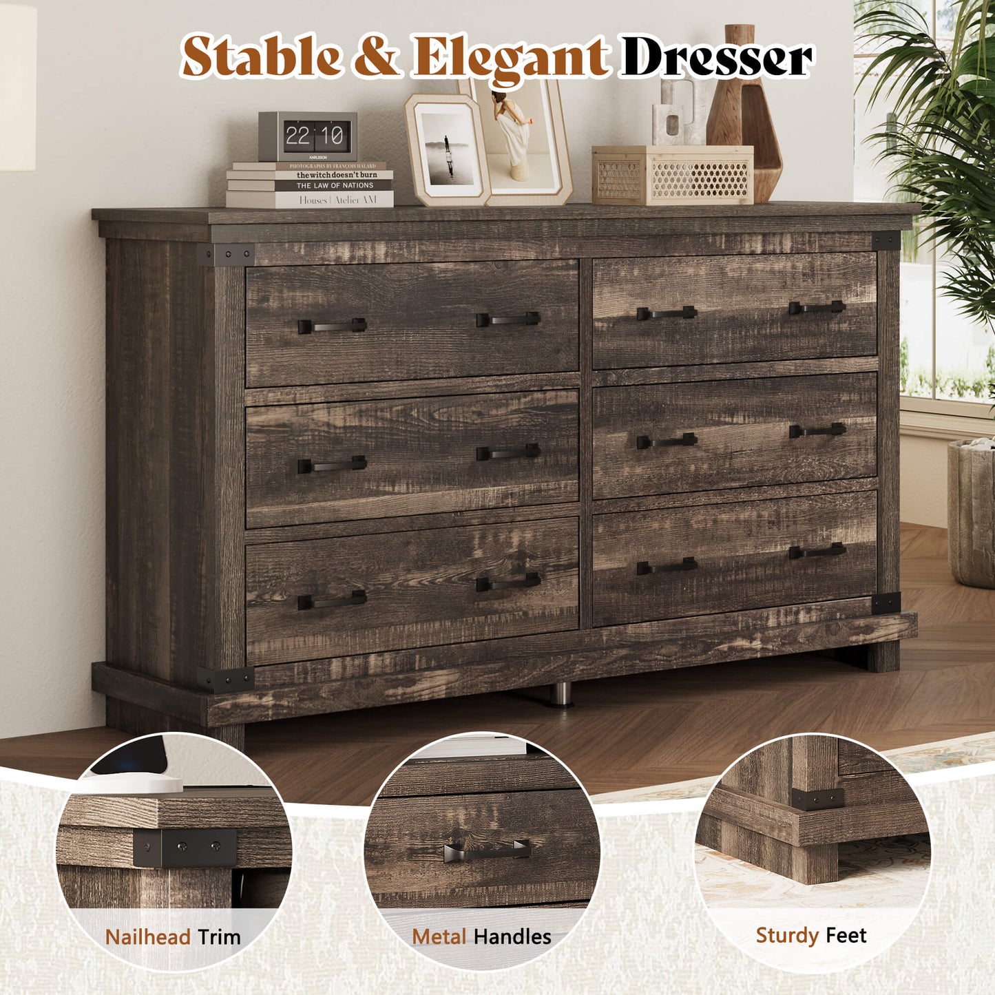 Quin 6-Drawers Dresser Black Oak