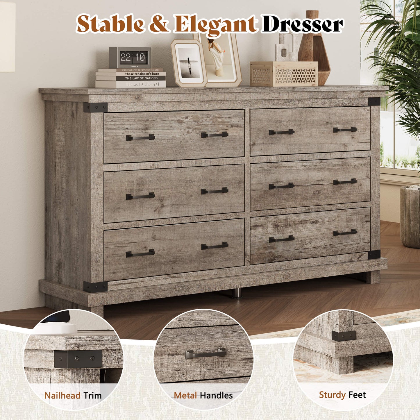 Quin 6-Drawers Dresser Light Grey