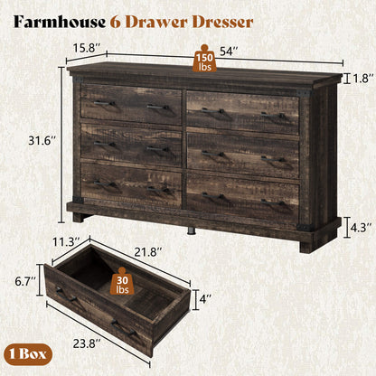 Quin 6-Drawers Dresser Black Oak