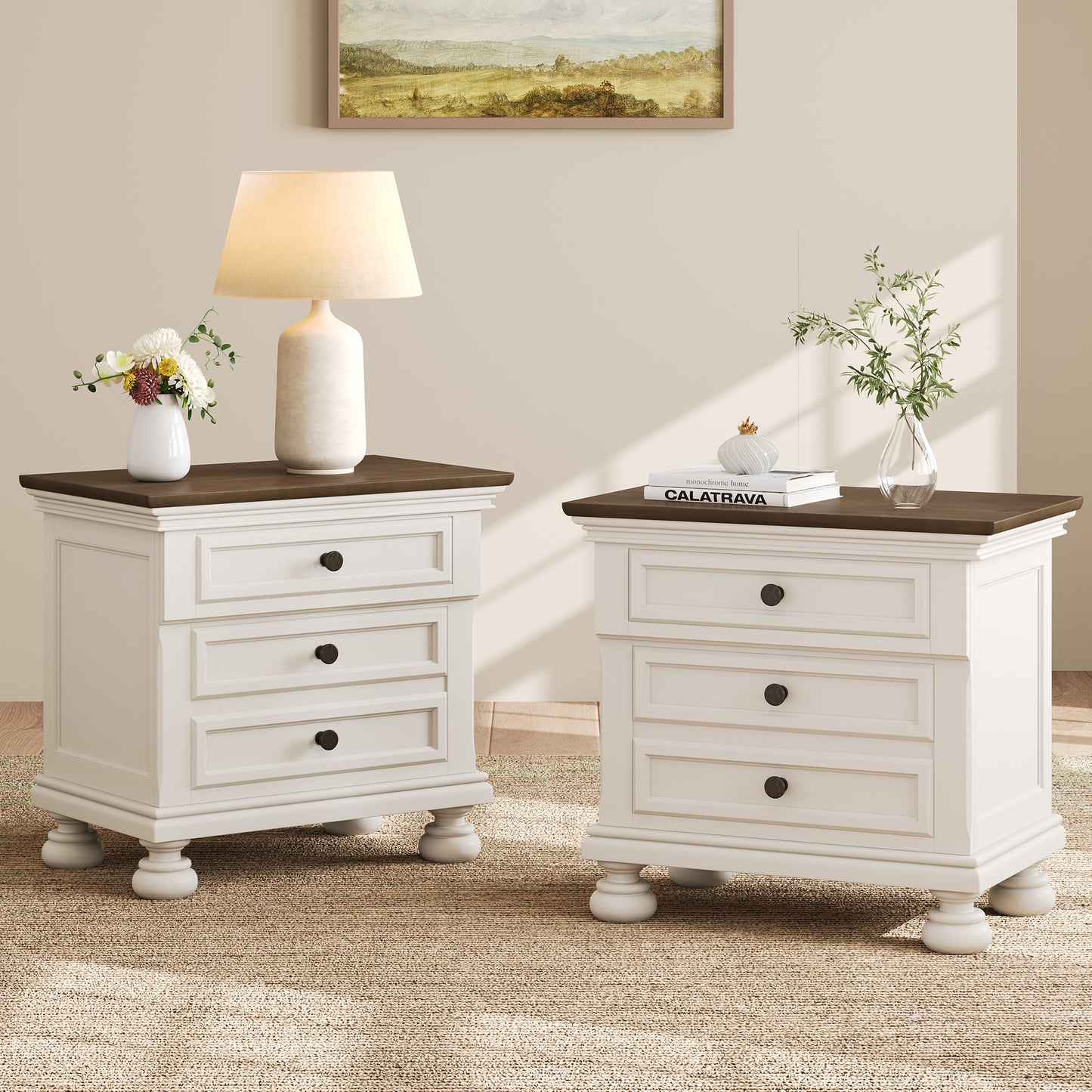 Bobbin Solid Wood Nightstand Amerlife White