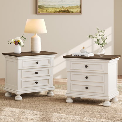 Bobbin Solid Wood Nightstand Amerlife White