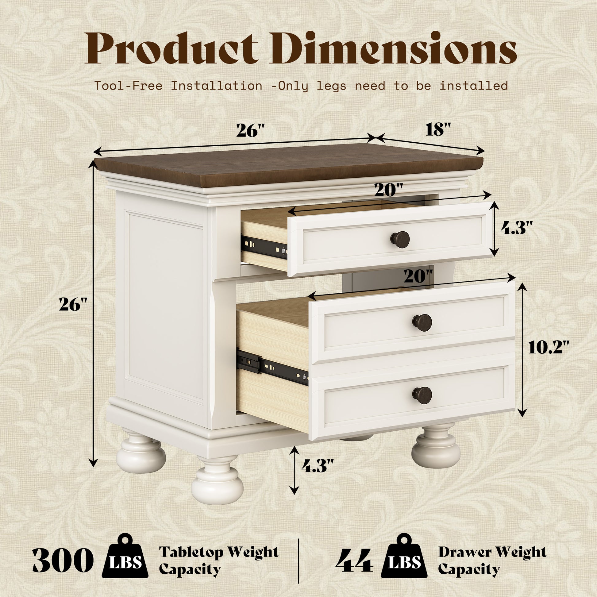 Bobbin Solid Wood Nightstand Amerlife White