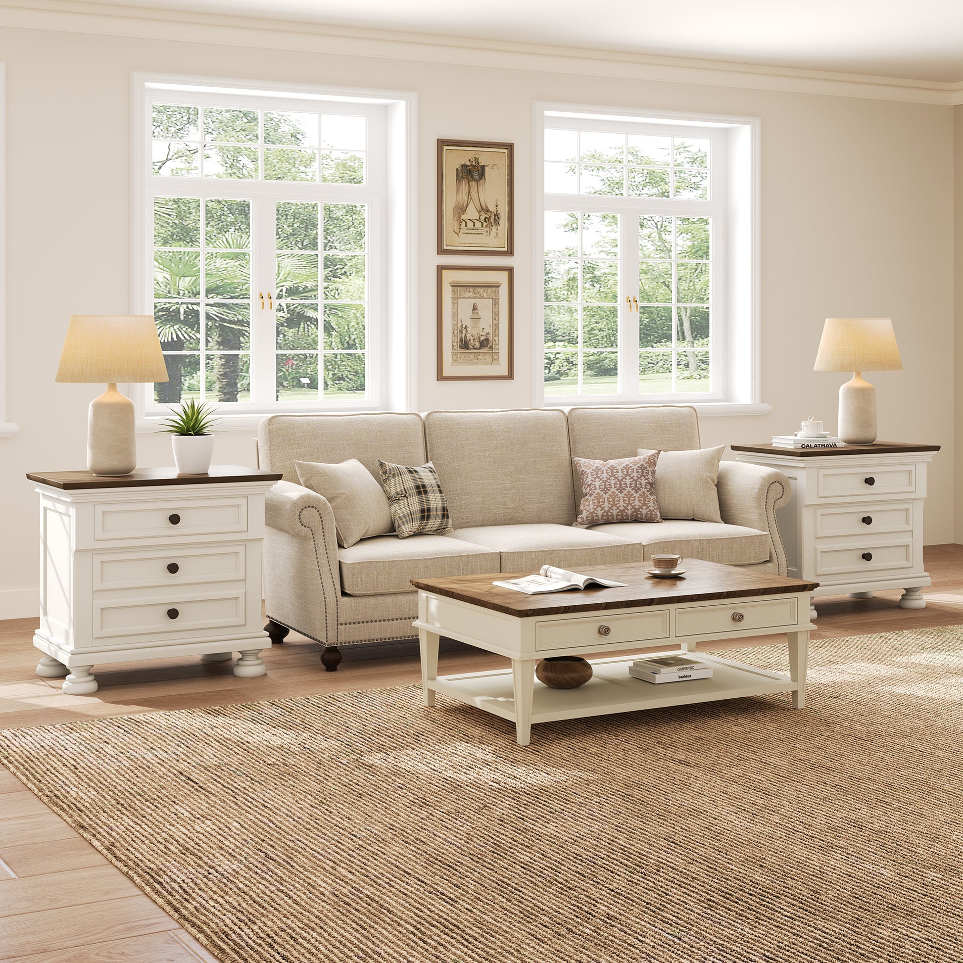 Bobbin Solid Wood Nightstand Amerlife White