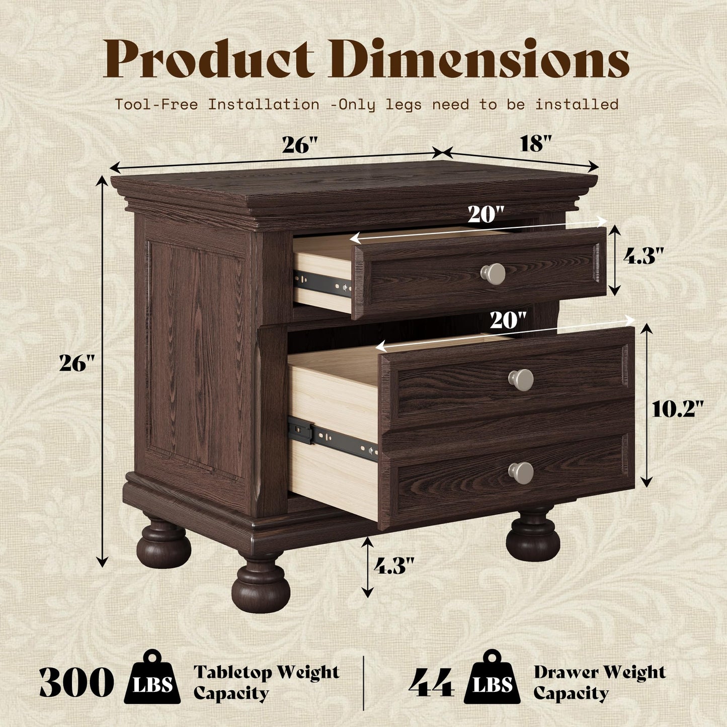 Bobbin Solid Wood Nightstand Amerlife Brown