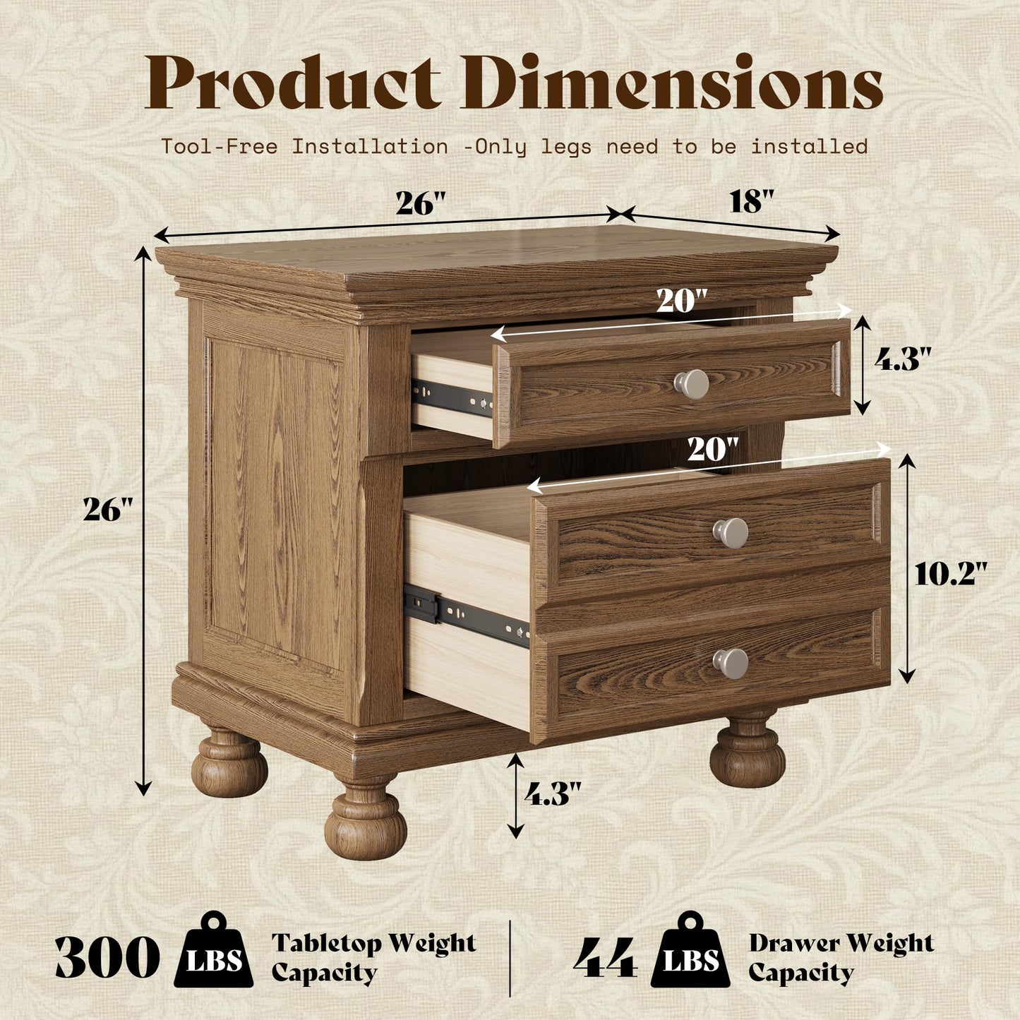 Bobbin Solid Wood Nightstand Amerlife Light Brown