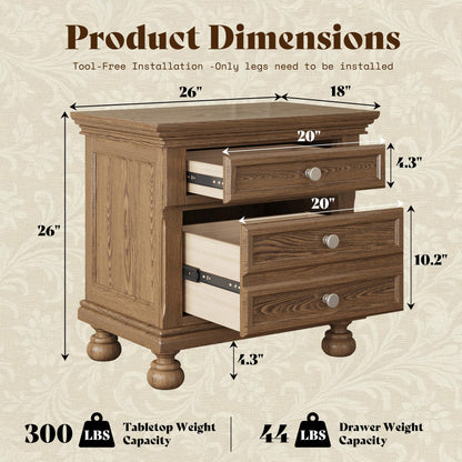 Bobbin Solid Wood Nightstand Amerlife Light Brown