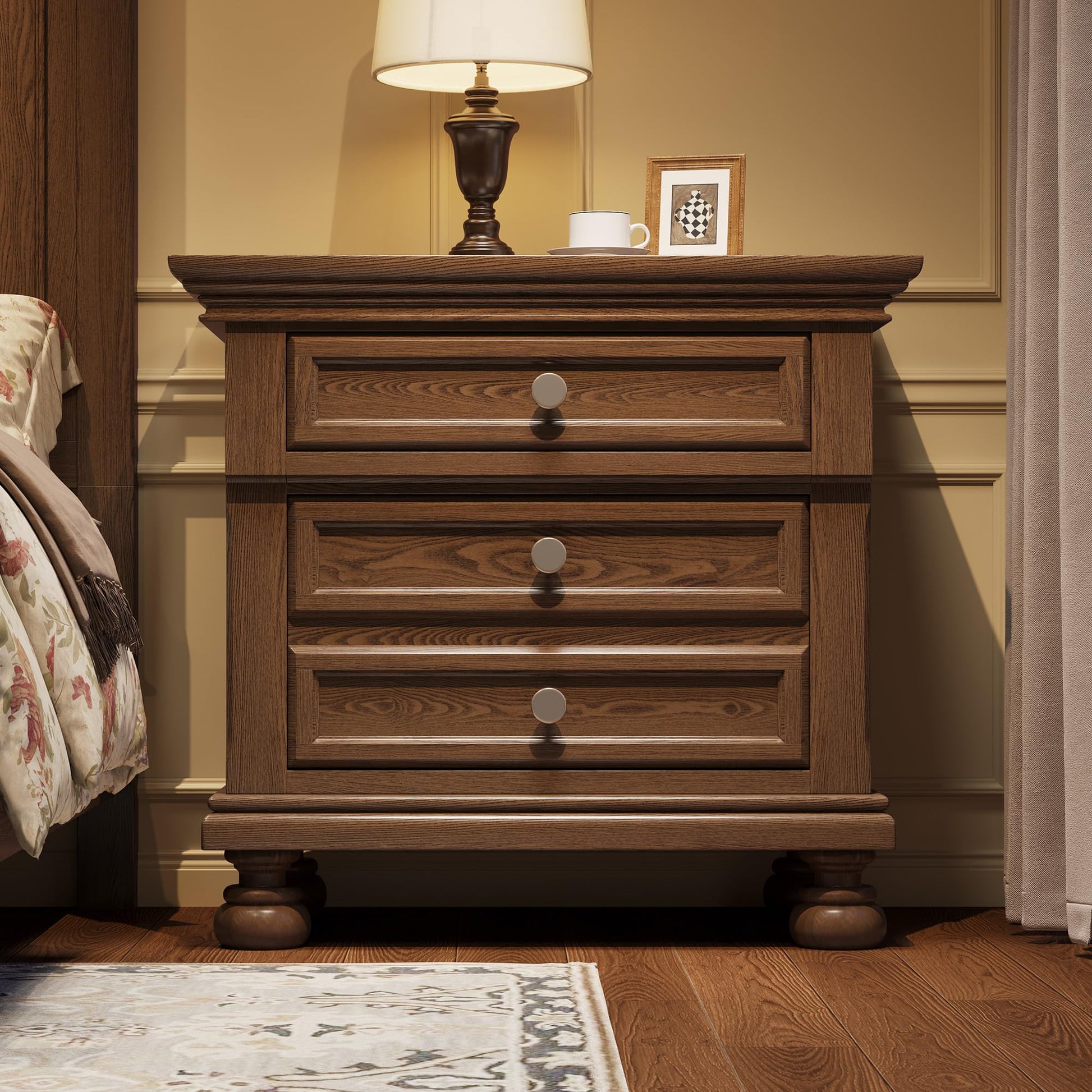 Bobbin Solid Wood Nightstand Amerlife Light Brown