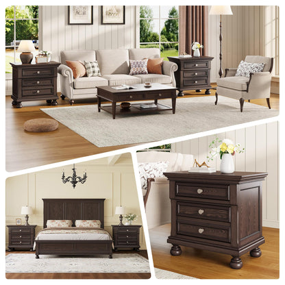 Bobbin Solid Wood Nightstand Amerlife Brown
