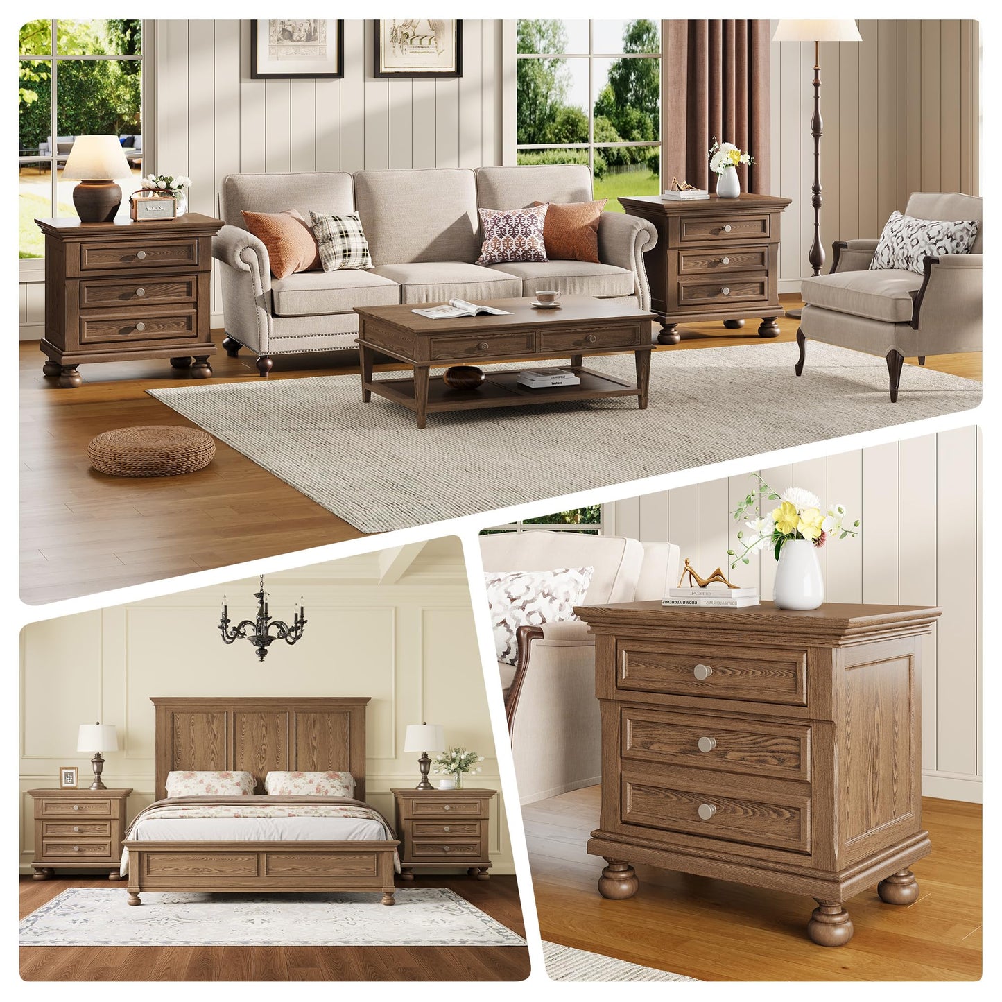 Bobbin Solid Wood Nightstand Amerlife Light Brown