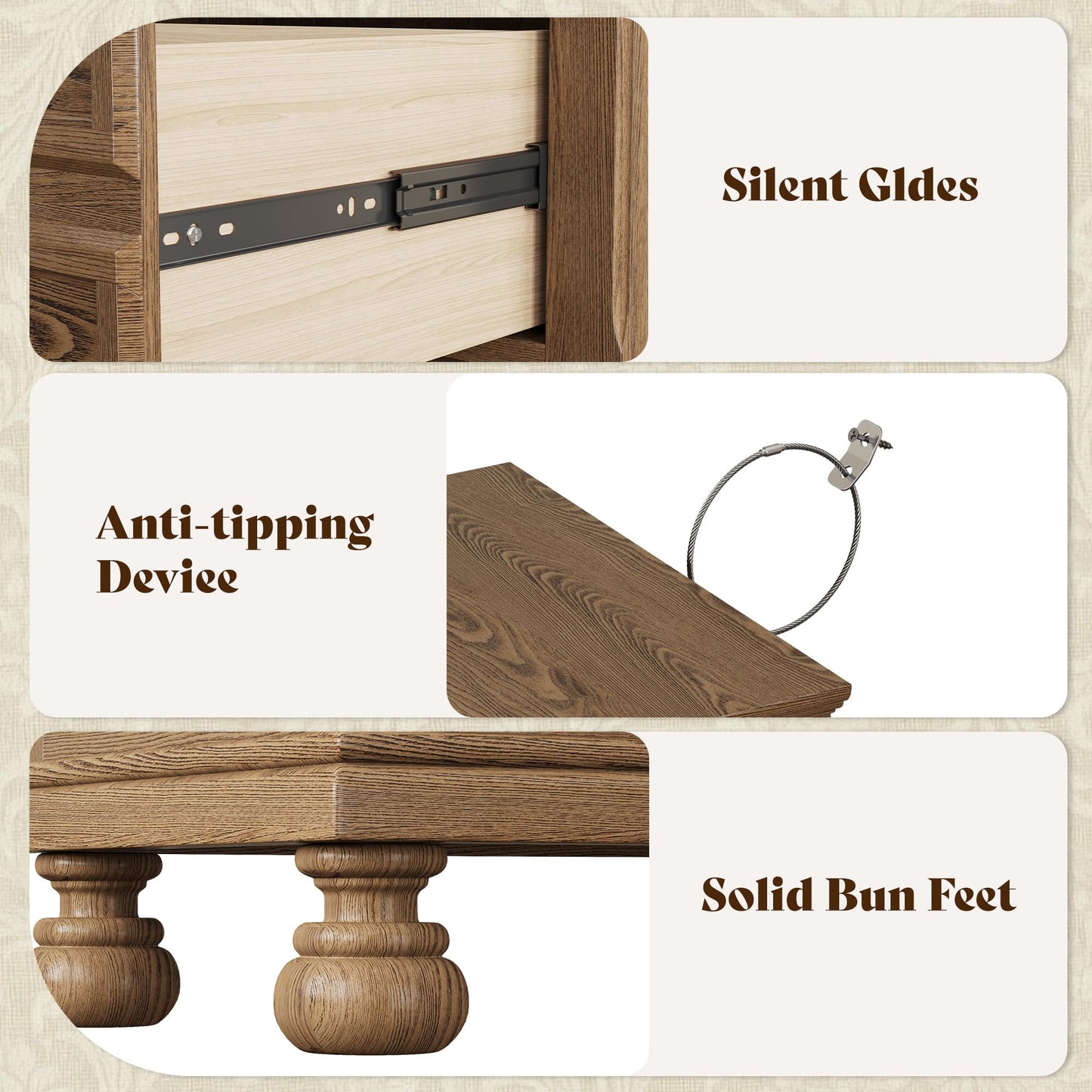 Bobbin Solid Wood Nightstand Amerlife Light Brown
