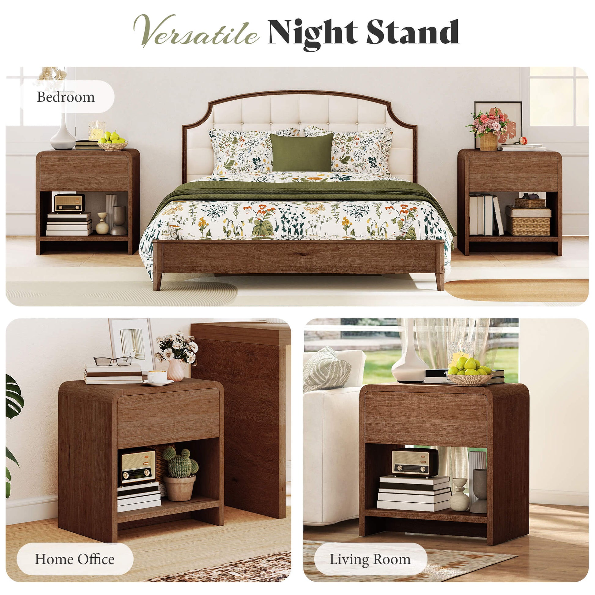 Orbia Nightstand Set with Drawer - WALNUT