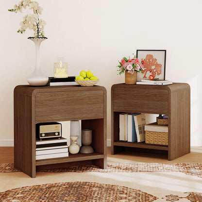 Orbia Nightstand Set with Drawer - WALNUT