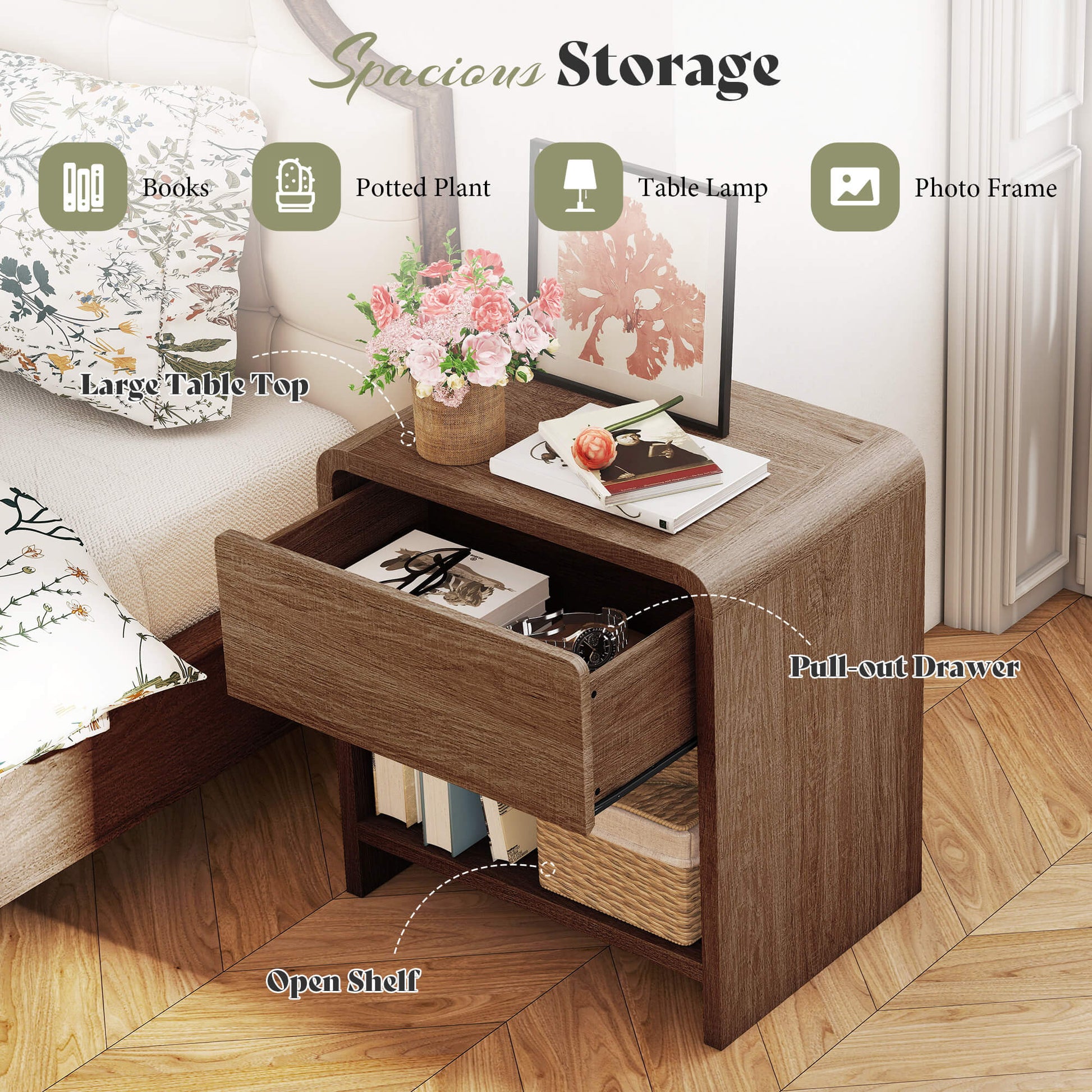 Orbia Nightstand Set with Drawer - WALNUT