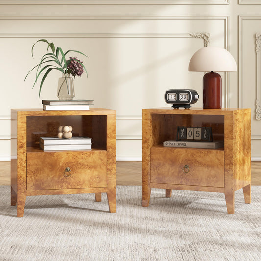 Burl Mid Century Wood Nightstands Amerlife