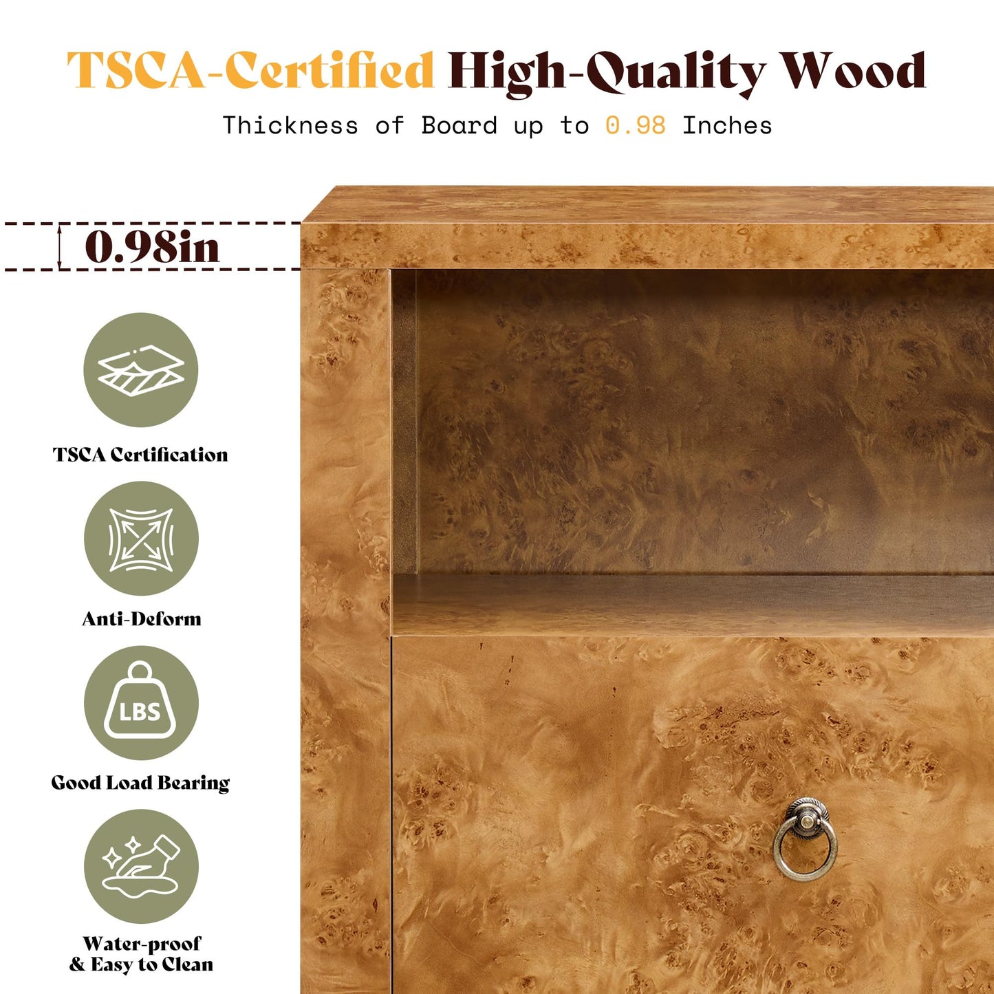 Burl Mid Century Wood Nightstands Amerlife