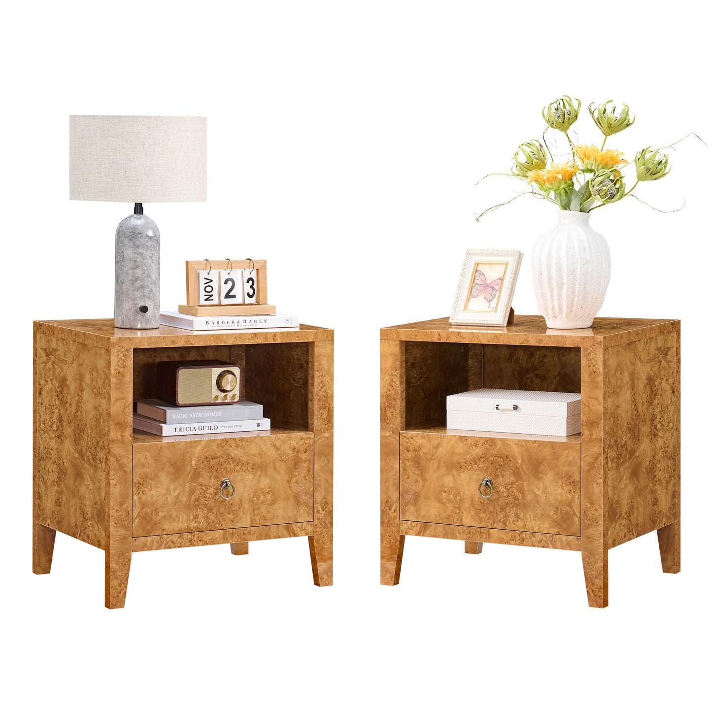 Burl Mid Century Wood Nightstands Amerlife