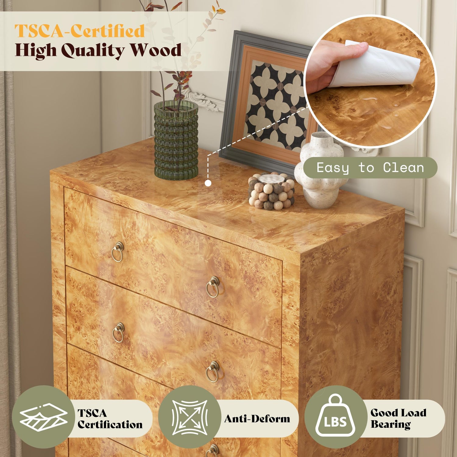 Burl Mid Century Wood Dresser