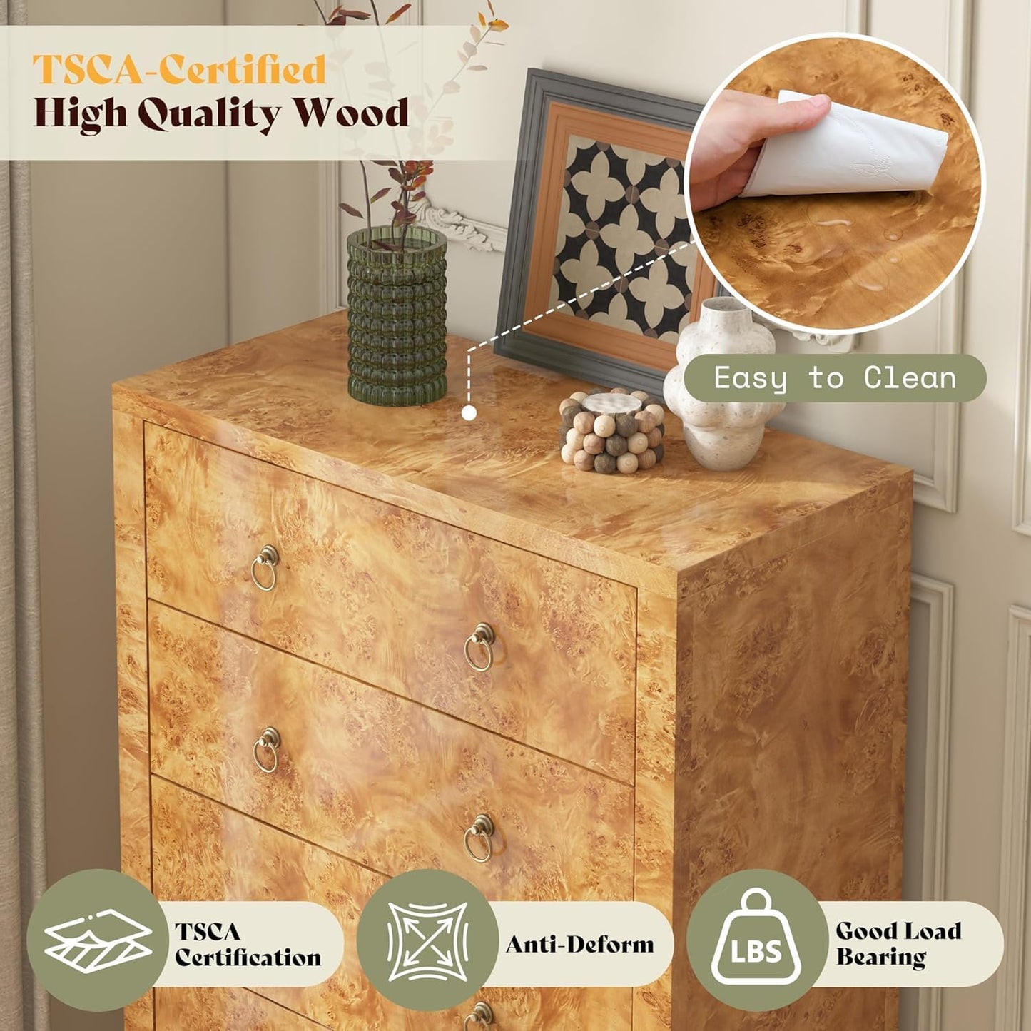 Burl Mid-Century Bedroom Set Amerlife Yellow
